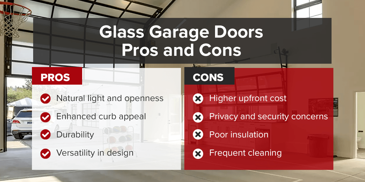 glass garage door pros and cons