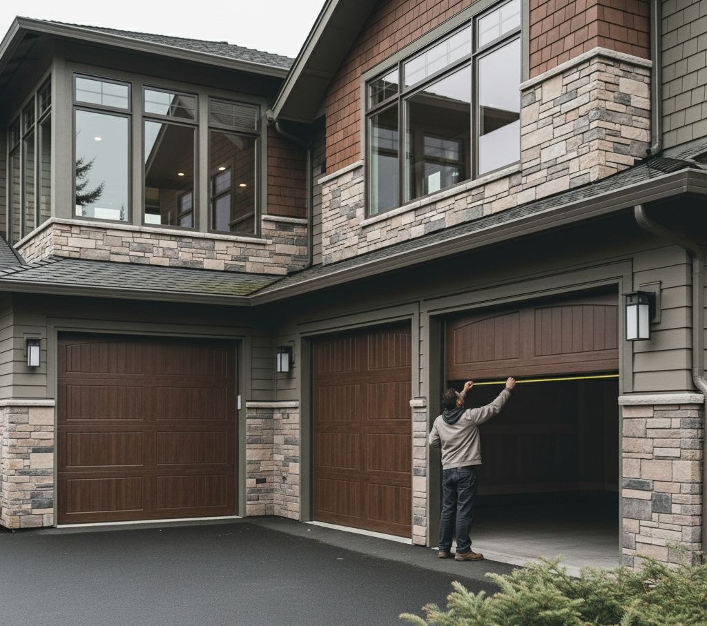 A newly installed high-quality garage door.